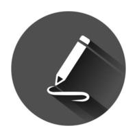 Pencil notepad icon in flat style. Document write vector illustration on black round background with long shadow. Pen drawing business concept.