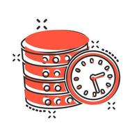 Data center icon in comic style. Clock vector cartoon illustration on white isolated background. Watch business concept splash effect.