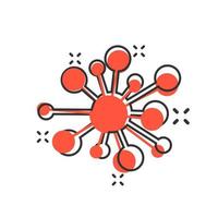 Hub network connection sign icon in comic style. Dna molecule vector cartoon illustration on white isolated background. Atom business concept splash effect.