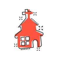 Church icon in comic style. Chapel vector cartoon illustration on white isolated background. Religious building business concept splash effect.