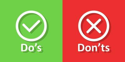 Do's and don'ts sign icon in flat style. Like, unlike vector illustration on white isolated background. Yes, no business concept.