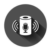 Voice assistant icon in flat style. Smart home assist vector illustration on black round background with long shadow. Command center business concept.