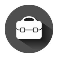 maletín firmar icono en plano estilo. maleta vector ilustración en negro redondo antecedentes con largo sombra. equipaje negocio concepto.