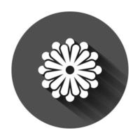 Flower leaf icon in flat style. Magnolia, dahlia vector illustration on black round background with long shadow. Plant blossom business concept.