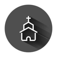 Church icon in flat style. Chapel vector illustration on black round background with long shadow. Religious building business concept.