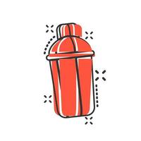 icono de agitador en estilo cómico. ilustración de dibujos animados de vector de botella deportiva sobre fondo blanco aislado. efecto de salpicadura de concepto de negocio de contenedor de fitness.