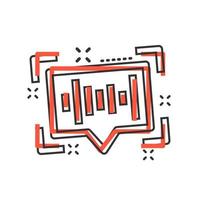 Voice recognition icon in comic style. Authentication sound vector cartoon illustration on white isolated background. Soundwave business concept splash effect.