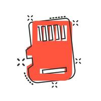 icono de tarjeta micro sd en estilo cómico. ilustración de dibujos animados de vector de chip de memoria sobre fondo blanco aislado. efecto de salpicadura de concepto de negocio de adaptador de almacenamiento.