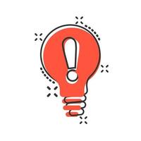 Problem solution icon in comic style. Light bulb idea vector cartoon illustration on white background. Question and answer business concept splash effect.