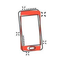 Phone device sign icon in comic style. Smartphone vector cartoon illustration on white isolated background. Telephone business concept splash effect.