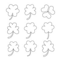 set of Shamrock lucky clover St. patricks day line art trefoil Irish vector.four leaf linear lineart holiday symbol. design element for sticker, logo, icon, t-shirt, banners, prints. vector