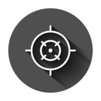 Shooting target vector icon in flat style. Aim sniper symbol illustration on black round background with long shadow. Target aim business concept.