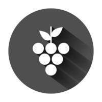 Grape fruits sign icon in flat style. Grapevine vector illustration on black round background with long shadow. Wine grapes business concept.