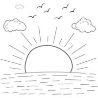 Sun and clouds line art drawing style, Clouds in the sky,sun and Cloud kids drawing for nursery, nature sun weather,clouds weather outline style landscape, Coloring Pages elements vector