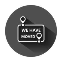 Move location icon in flat style. Pin gps vector illustration on black round background with long shadow. Navigation business concept.