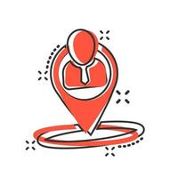 Placement icon in comic style. People pin vector cartoon illustration on white isolated background. Navigation business concept splash effect.