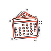 icono del organizador de calendario en estilo cómico. ilustración de dibujos animados de vector de evento de cita sobre fondo blanco aislado. efecto de salpicadura de concepto de negocio de fecha límite de mes.