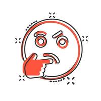 Thinking face icon in comic style. Smile emoticon vector cartoon illustration on white isolated background. Character splash effect business concept.