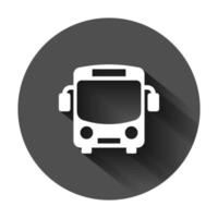 colegio autobús icono en plano estilo. autobus vector ilustración en negro redondo antecedentes con largo sombra. entrenador transporte negocio concepto.