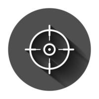 Shooting target vector icon in flat style. Aim sniper symbol illustration on black round background with long shadow. Target aim business concept.