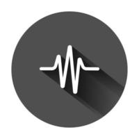 Sound wave icon in flat style. Heart beat vector illustration on black round background with long shadow. Pulse rhythm business concept.