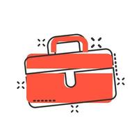 Briefcase sign icon in comic style. Suitcase vector cartoon illustration on white isolated background. Baggage business concept splash effect.