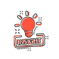 Insight icon in comic style. Bulb vector cartoon illustration on white isolated background. Idea business concept splash effect.