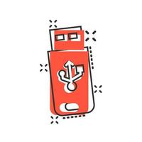 icono de unidad usb en estilo cómico. ilustración de dibujos animados de vector de disco flash sobre fondo blanco aislado. concepto de negocio de efecto de salpicadura de memoria digital.