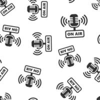 Microphone icon seamless pattern background. Live broadcast vector illustration on white isolated background. On air business concept.