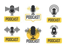 Podcast microphone icon in flat style. Audio interview vector illustration on isolated background. Studio speaker sign business concept.