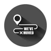 Move location icon in flat style. Pin gps vector illustration on black round background with long shadow. Navigation business concept.