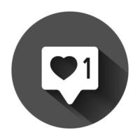 social medios de comunicación notificación firmar icono en plano estilo. como, comentario, seguir vector ilustración en negro redondo antecedentes con largo sombra. hacer clic botón negocio concepto.