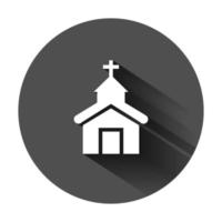 Church icon in flat style. Chapel vector illustration on black round background with long shadow. Religious building business concept.