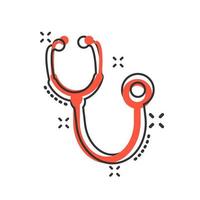 Stethoscope sign icon in comic style. Doctor medical vector cartoon illustration on white isolated background. Hospital business concept splash effect.