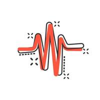 Sound wave icon in comic style. Heart beat vector cartoon illustration on white isolated background. Pulse rhythm splash effect business concept.