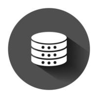 Data center icon in flat style. Server vector illustration on black round background with long shadow. Security business concept.