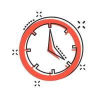 Real time icon in comic style. Clock vector cartoon illustration on white isolated background. Watch business concept splash effect.