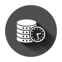 Data center icon in flat style. Clock vector illustration on black round background with long shadow. Watch business concept.