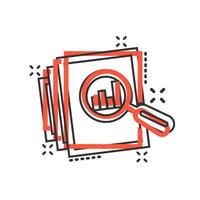 Audit document icon in comic style. Result report vector cartoon illustration on white isolated background. Verification control business concept splash effect.