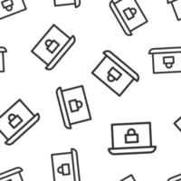 Cyber security icon seamless pattern background. Padlock locked vector illustration on white isolated background. Laptop business concept.
