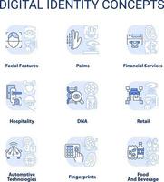 Digital identity light blue concept icons set. Biometric technology idea thin line color illustrations. Personal info. Isolated symbols. Editable stroke vector