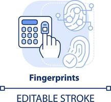 Fingerprints light blue concept icon. Biometric identification abstract idea thin line illustration. Automated recognition. Isolated outline drawing. Editable stroke vector