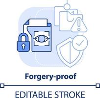 a prueba de falsificaciones ligero azul concepto icono. biométrico datos pros resumen idea Delgado línea ilustración. datos ocultación tecnologías. aislado contorno dibujo. editable carrera vector