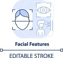 Facial features light blue concept icon. Biometric identification abstract idea thin line illustration. Face recognition. Isolated outline drawing. Editable stroke vector