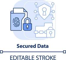 asegurado datos ligero azul concepto icono. biométrico autenticación pros resumen idea Delgado línea ilustración. sensible información aislado contorno dibujo. editable carrera vector