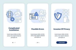 biometría inconvenientes ligero azul inducción móvil aplicación pantalla. recorrido 3 pasos editable gráfico instrucciones con lineal conceptos. ui, ux, gui modelo vector