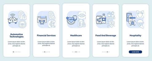 Biometric technology using light blue onboarding mobile app screen. Walkthrough 5 steps editable graphic instructions with linear concepts. UI, UX, GUI template vector