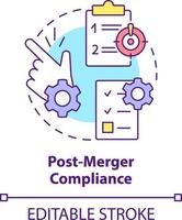 Post merger compliance concept icon. Parties obligations. Stage of merger abstract idea thin line illustration. Isolated outline drawing. Editable stroke vector