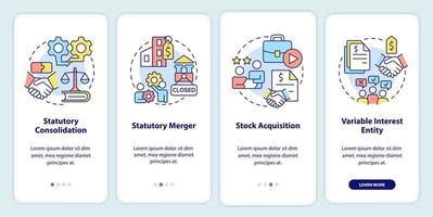 Business consolidation strategies onboarding mobile app screen. Walkthrough 4 steps editable graphic instructions with linear concepts. UI, UX, GUI template vector