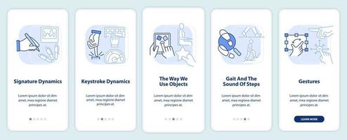 Behavioral measurements light blue onboarding mobile app screen. Walkthrough 3 steps editable graphic instructions with linear concepts. UI, UX, GUI template vector